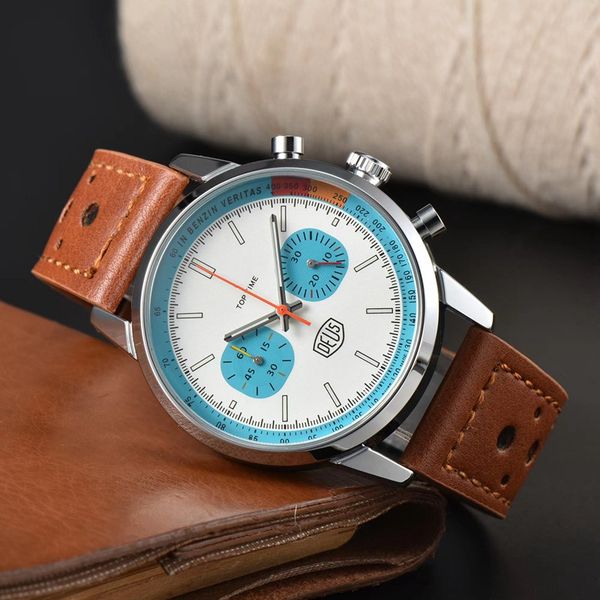 

wristwatches for men 2023 new mens watches five needles all dial work quartz watch luxury brand chronograph clock leather belt fashion breit, Slivery;brown