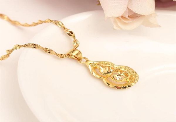 

dubai real 24k yellow fine solid gold gf women pendant necklace gold color jewelry fortune gourd party wedding gifts267v7516009, Silver