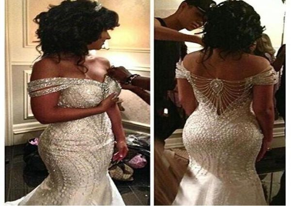 

2019 portrait mermaid organza beading backless sequin off shoulder bridal gowns sweep train wedding dresses custom made bridal ves9782903, White