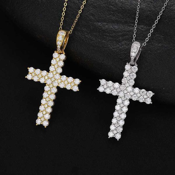 

sterling silver 925 mosonite cross necklace pendant ins collar chain versatile accessories, Black