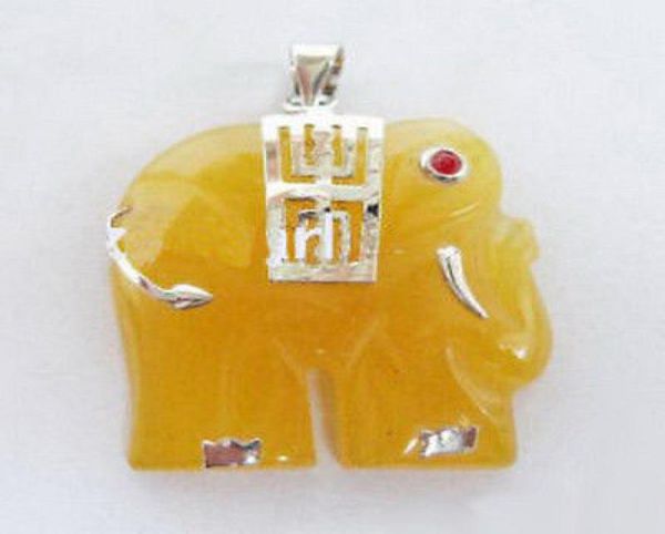 

whole yellow jade ruby eyes white gold plated elephant pendant and necklace2445229, Silver