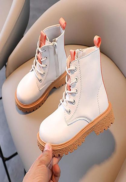 

flat shoes girls boots 2021 autumn single solid color thicksoled laceup ankle fashion toddler girl leather3498530, Black;grey