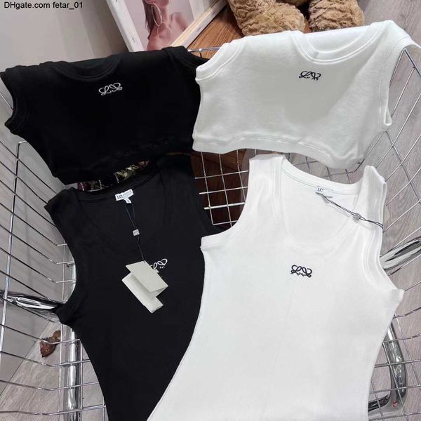 

tank embroidery summer short slim navel exposed outfit elastic sports knitted tanks, White