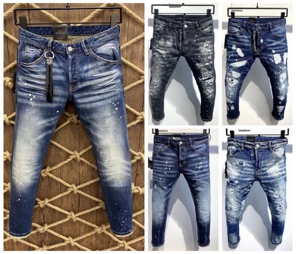

men jeans new fashion mens stylist black blue jeans skinny ripped destroyed stretch slim fit hop hop pants with holes for men 4457502838