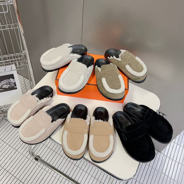 

designer new slippers boston clogs slippers sandals autumn winter summer flat slippers baotou wool sandals, Black