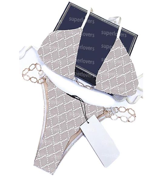 

split bikinis swimsuit interlock letters lace beach bras set womens concise chains design swimwear bathing suits8119253, Red;black