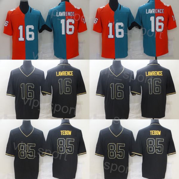 

man football 16 trevor lawrence jersey 85 tim tebow uniform black gold team embroidery and stitched vapor untouchable color rush vintage for, Black;red