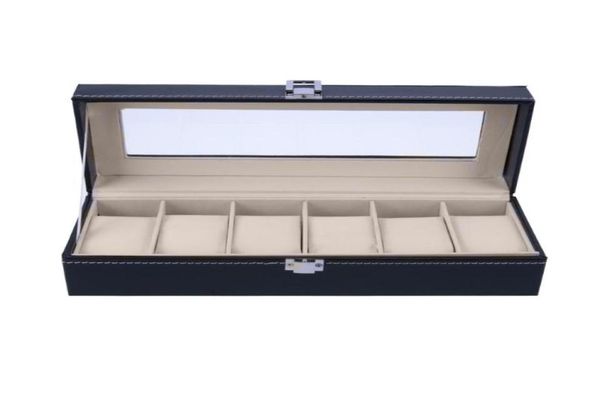 

2018 6 slots wrist watch display box jewelry storage organizer with cover watch case jewelry display box5395701, Black;blue