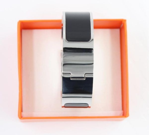 

18mm stainless steel silver bangle brand cuff style new designer famous letter enamel bracelet popular element bangles for women2730082, White