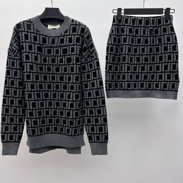 

8.15 fashion casual letter pattern side split 100% cashmere knitted pullover sweater or mini skirt women's sets, White