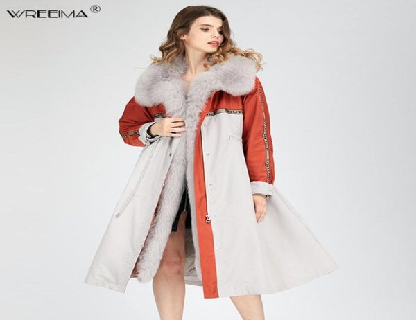 

2018 brand long patchwork winter jacket coat women parkas real fur coat big natural raccoon fur detachable outerwear parka vn775045667, Black