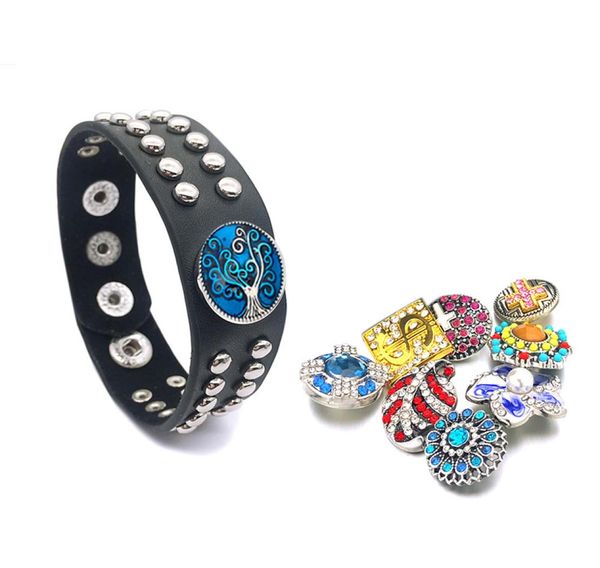 

interchangeable 032 punk bracelet really genuine leather retro fashion bangle 12mm 18mm snap button jewelry charm for women gift7912266, Golden;silver