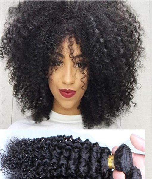 

7a kinky curly hair brazilian malaysian mongolian kinky curly hair extensions 34pcs afro kinky curly virgin human hair weave natu39889424, Black