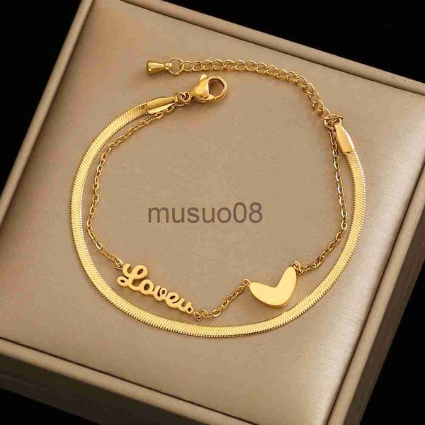 

anklets luxury famous brand jewelry double heart letter love anklet women gold color stainless steel ladies jewelry not fade j230815, Red;blue