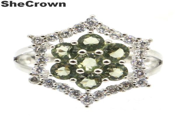 

cluster rings 20x20mm romantic created green amethyst white sapphire cz gift for sister silver4594238, Golden;silver