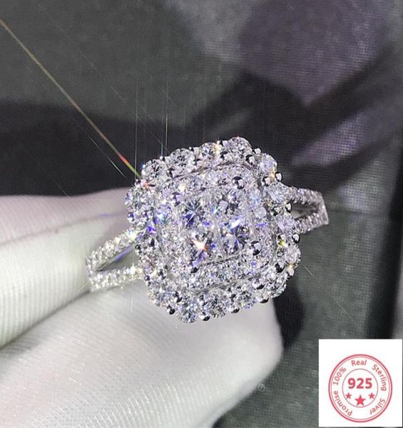 

real 100 925 sliver jewelry diamond ring for women eight hearts with princess jewelry anillos wedding ring box gemstone3935929, Golden;silver