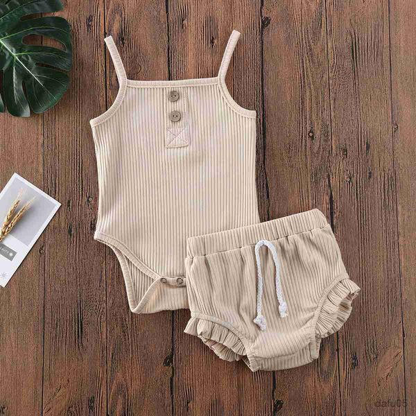 

clothing sets baby summer clothing 2pcs newborn baby girl solid clothes knitted vest crop vest shorts pants ribbed outfit r230815, White