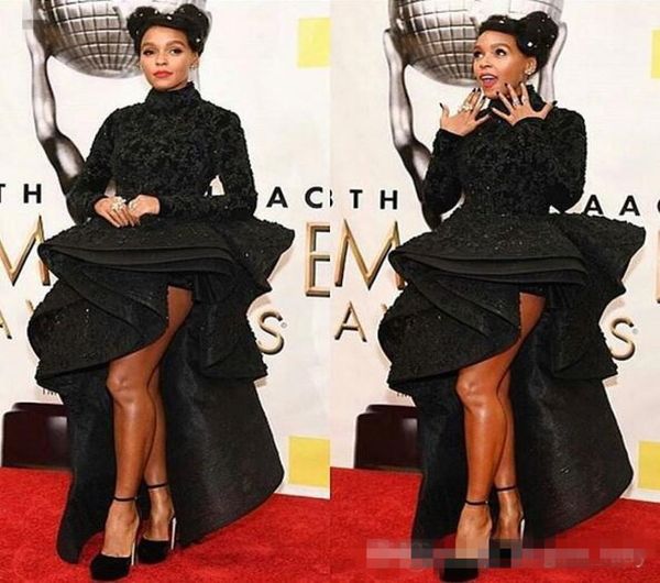 

black lace ruffles tieres high low prom pageant dresses 2018 full embridery high neck long sleeve ashi studio evening wear gowns1623289