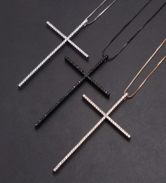 

cz zircon big cross pendant necklace for men women gift punk cool hip hop goldsilverblack chain necklace religion jewelry access1467370, Silver