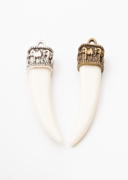 

20pcs 4715mm vintage antique bronze elephant ivory charms elephant039s tusk silver color ethnic pendant for bracelet earring n4304888, Bronze;silver