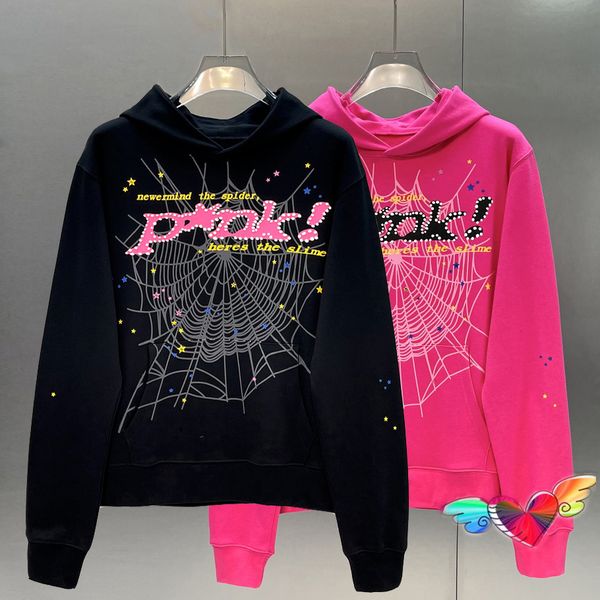 

young thug 1:1 hoodies designers hip hop p*nk web puff print sp5der 555555 hoodie men women angel spider sweatshirts heavy fabric pullover 0, Black
