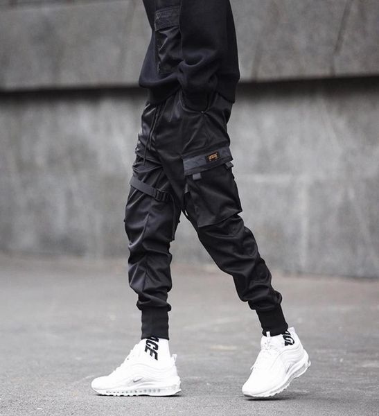 

qnpqyx new men fashion pants ribbons color block black pocket cargo pants harem joggers harajuku sweatpant hip hop trousers9864539