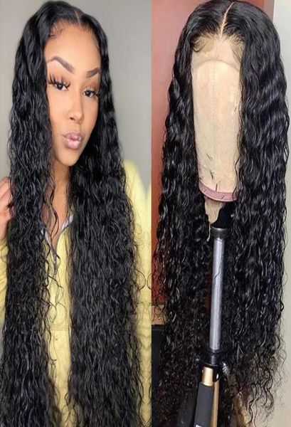 

lace wigs transparen front human hair for women water wave hd frontal wig curly 4x4 5x5 closure7750457, Black;brown