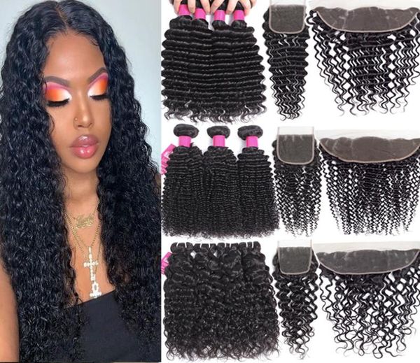 

brazilian human hair bundles with closure 4x4 lace closure or 13x4 lace frontal kinky curly deep wave loose straight body wave vir4193118, Black