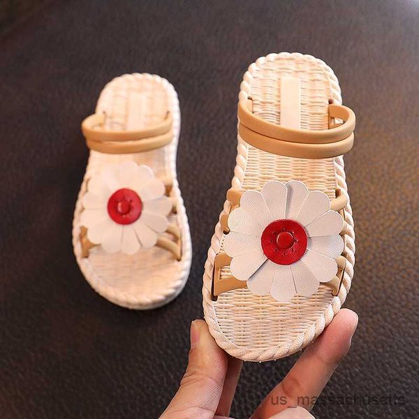 

slipper kids sandals summer new kids slippers flower girls shoes outdoor open-toe beach shoe soft bottom slip flat slides r230815, Black;grey