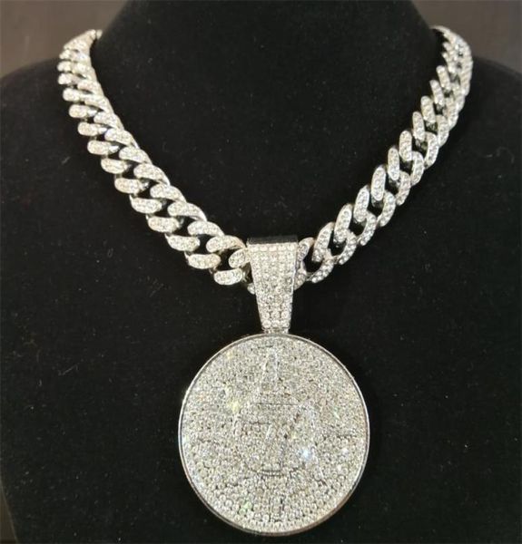 

pendant necklaces hip hop crystal lucky number 7 pendant with big miami cuban chain choker necklace for men women iced out coin je7761174, Silver