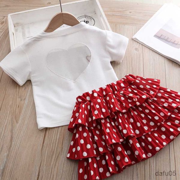 

clothing sets kids clothes girls girls' suit summer new love short sleeve dot cake dress two-piece fashion clothes girls clothes r23081, White