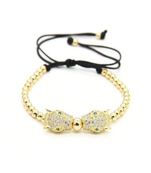 

whole 10pcslot 4mm copper beads with micro paved clear cz macrame leopard bracelets men jewelry 6428728, Golden;silver