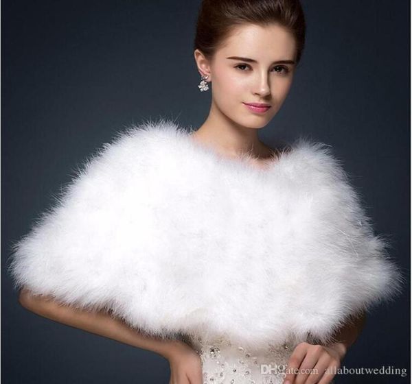 

luxurious ostrich feather bridal shawl fur wraps marriage shrug coat bride winter wedding party boleros jacket cloak5654860, White