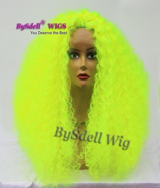 

fairy drag queen hairstyle wig synthetic lady gaga afro kinky curly mermaid fluorescent green color hair lace front wigs for male 5375059, Black