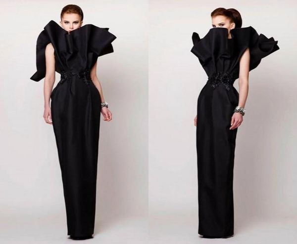 

special design black evening dresses sleeveless vintage prom gowns pageant column ruffle sash high neck floor length formal party 2121460, Black;red
