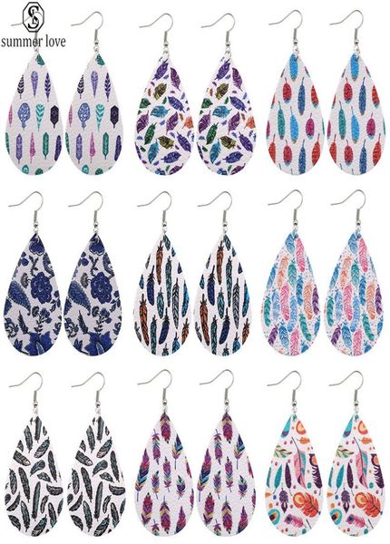 

bohemian water drop leather earrings fashion women multicolor feather shape charm pendant dangle pu leather earring lady jewelry2426076, Silver