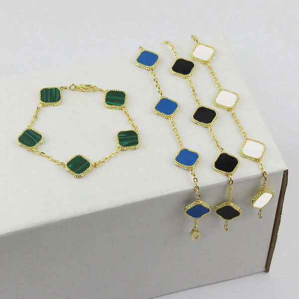 

19 colors fashion classic 4/four leaf clover charm bracelets diamond bangle chain 18k gold agate shell mother-of-pearl for women&girls weddi, Golden;silver