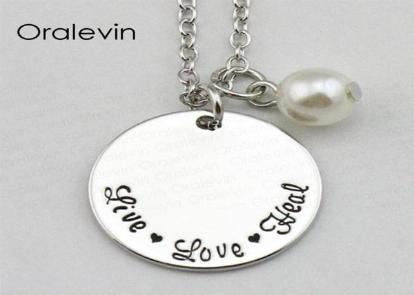 

live love heal inspirational hand stamped engraved custom pendant necklace for fashion lady nice gift jewelry 18inch 22mm 10pcs lo6995727, Silver