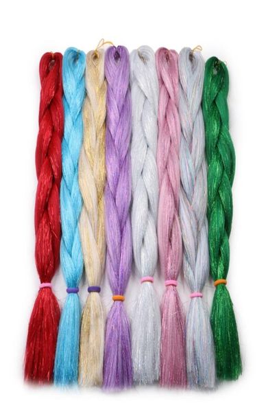 

synthetic jumbo braiding hair with glitter tinsel 24inch 100g single color synthetic braiids extensions8776105, Black