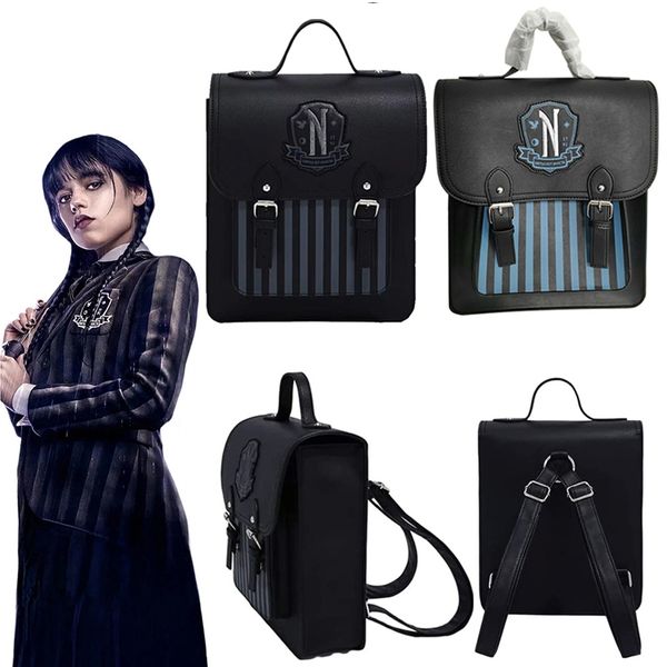 

backpacks wednesday addams backpack schoolgirl nevermore college pu leather bag cosplay bookbag messenger bag for kids girls fans gifts 2308