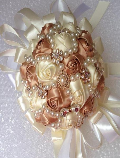 

ivory gold wedding bridal bouquets wedding supplies artificial flower pearls rhinestones sweet 15 quinceanera bouquets w22654705111