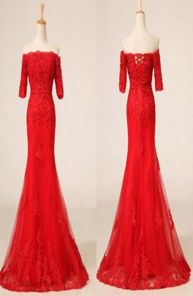 

gorgeous red dress off shoulder half sleeve chinese prom party dresses cheongsam laceup sweep train lace and tulle with appliques3528091, Blue;red