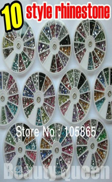 

10 style different rhinestone shape 1800pcswheel 12color nail art glitter beads acrylic tip tips acrylic stone in wheel9367512, Silver;gold