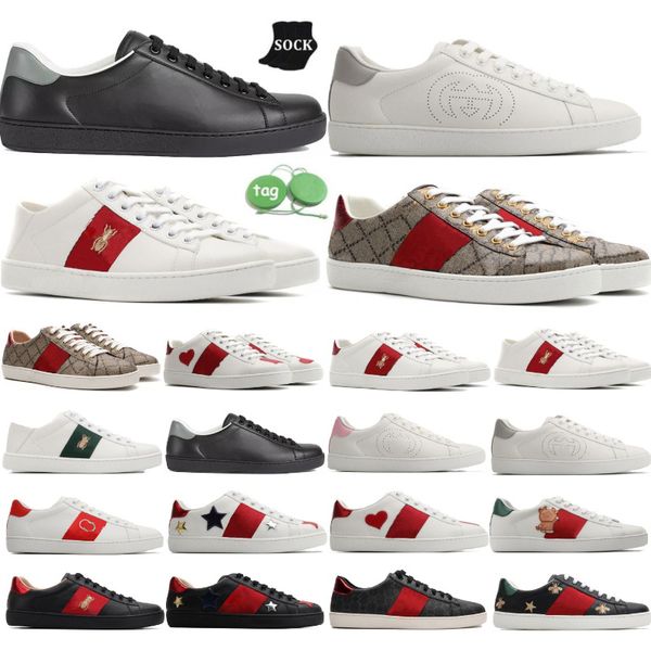

designer ace sneakers casual shoes bee shoes italy snake leather embroidered black men tiger interlocking white black sports trainers