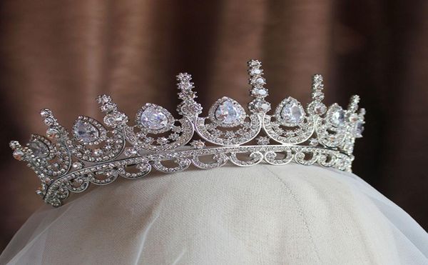 

himstory noble beauty princess tiara cubic zircon wedding bridal crown rhinestone pageant crown for brides headbands4171568, White;golden