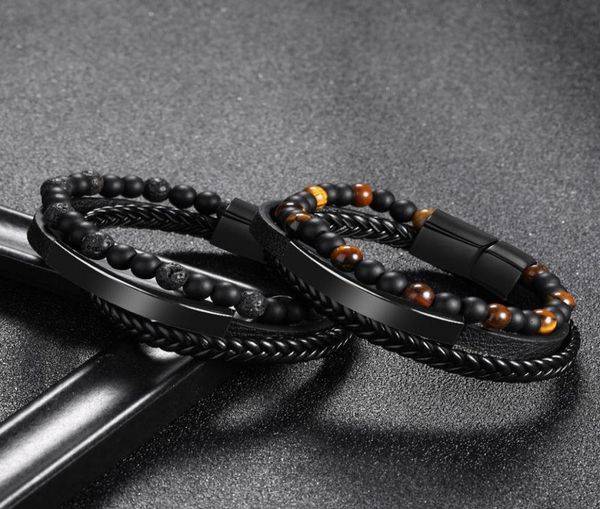 

factory direct selling 6mm natural tiger eye stone beads bracelet leather rope woven bracelet leather multilayer men039s leath8372329, Golden;silver