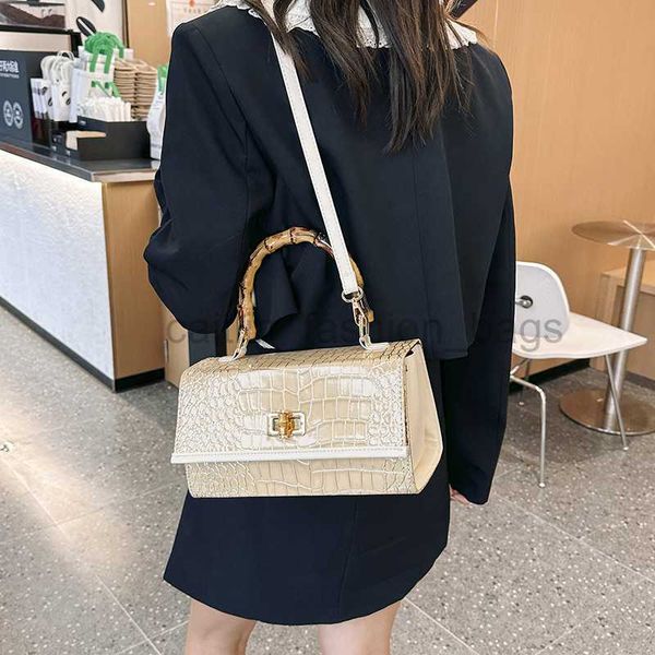 

shoulder bags 2023 new crocodile pattern bamboo joint bag street trend pu women's small square bag commuting one shoulder crossbody bag
