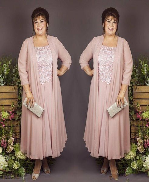 

vintage plus size mother of the bride dresses with jacket ankle length lace appliques chiffon wedding guest dress prom evening gow1348091, Black;red