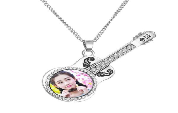 

dye sublimation necklaces pendants fashion guitar necklace pendant for women zircon jewelry heat transfer diy blank c3510330, Silver