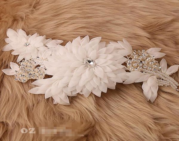 

dream bellis perennis bridal headband crystal bridal hair accessories ivory can be wearing as sash handmade organza flower headban2115057, Silver